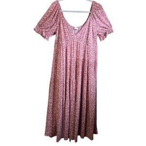 Shop Neighbor Boho Cottagecore Pink Ditsy Floral Maxi Dress Puff Sleeve V-Neck L